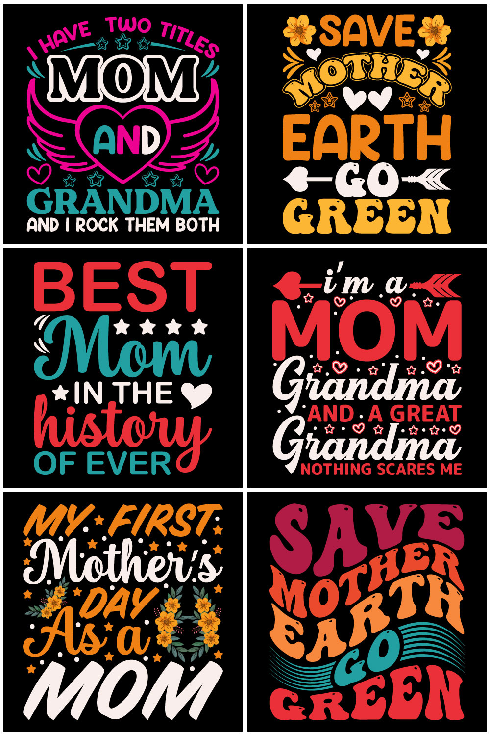 Premium Mothers day Typography And Graphics T Shirt Design Bundle pinterest preview image.