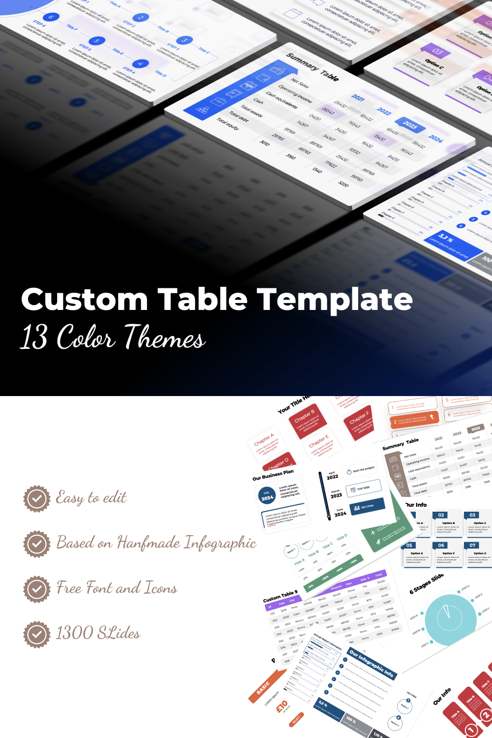 Custom Table PowerPoint Template pinterest preview image.