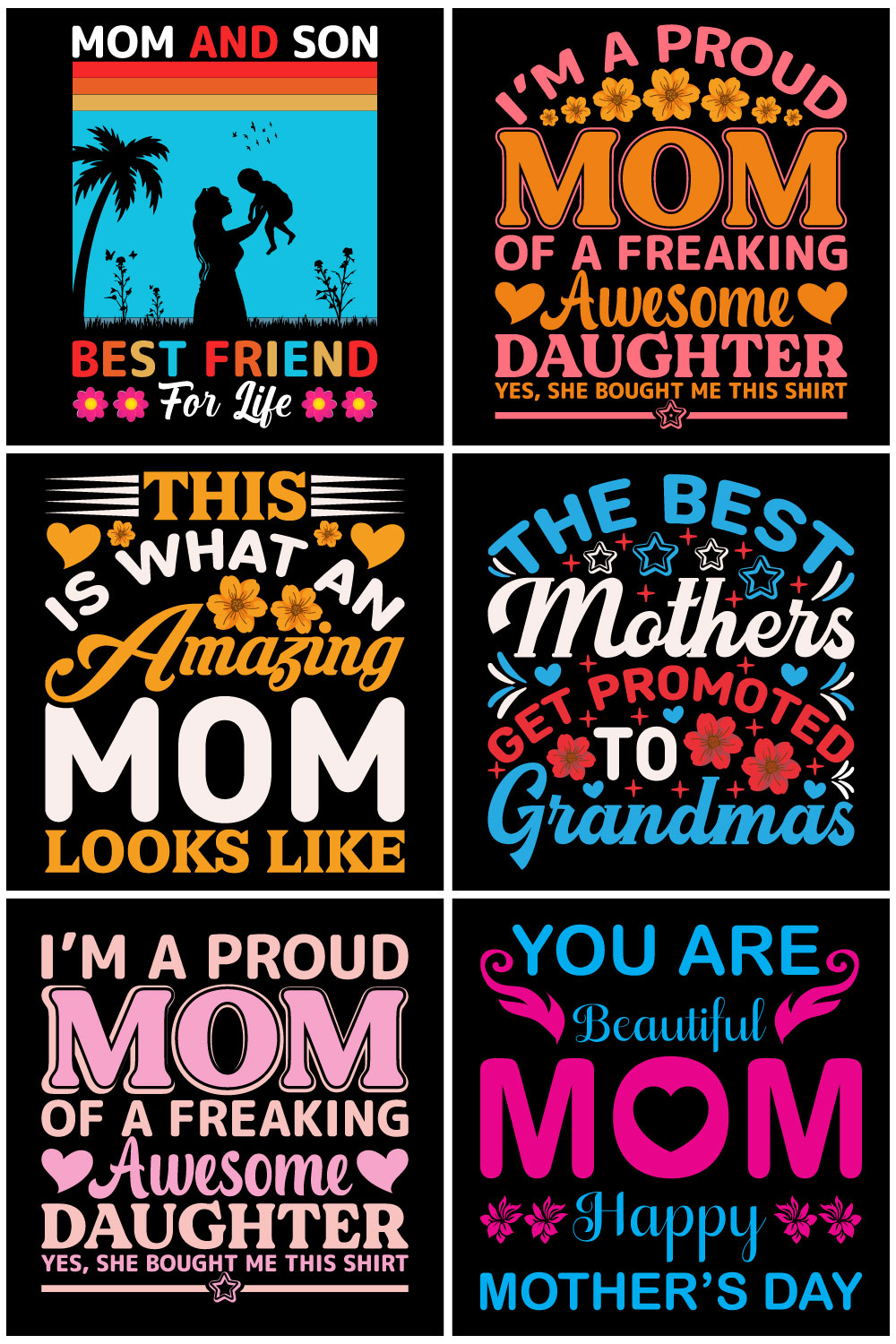 Premium Mothers day Typography And Graphics T Shirt Design Bundle pinterest preview image.
