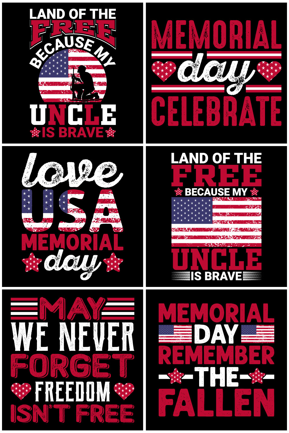 Premium Memorial Day Typography And Graphics T Shirt Design Bundle pinterest preview image.