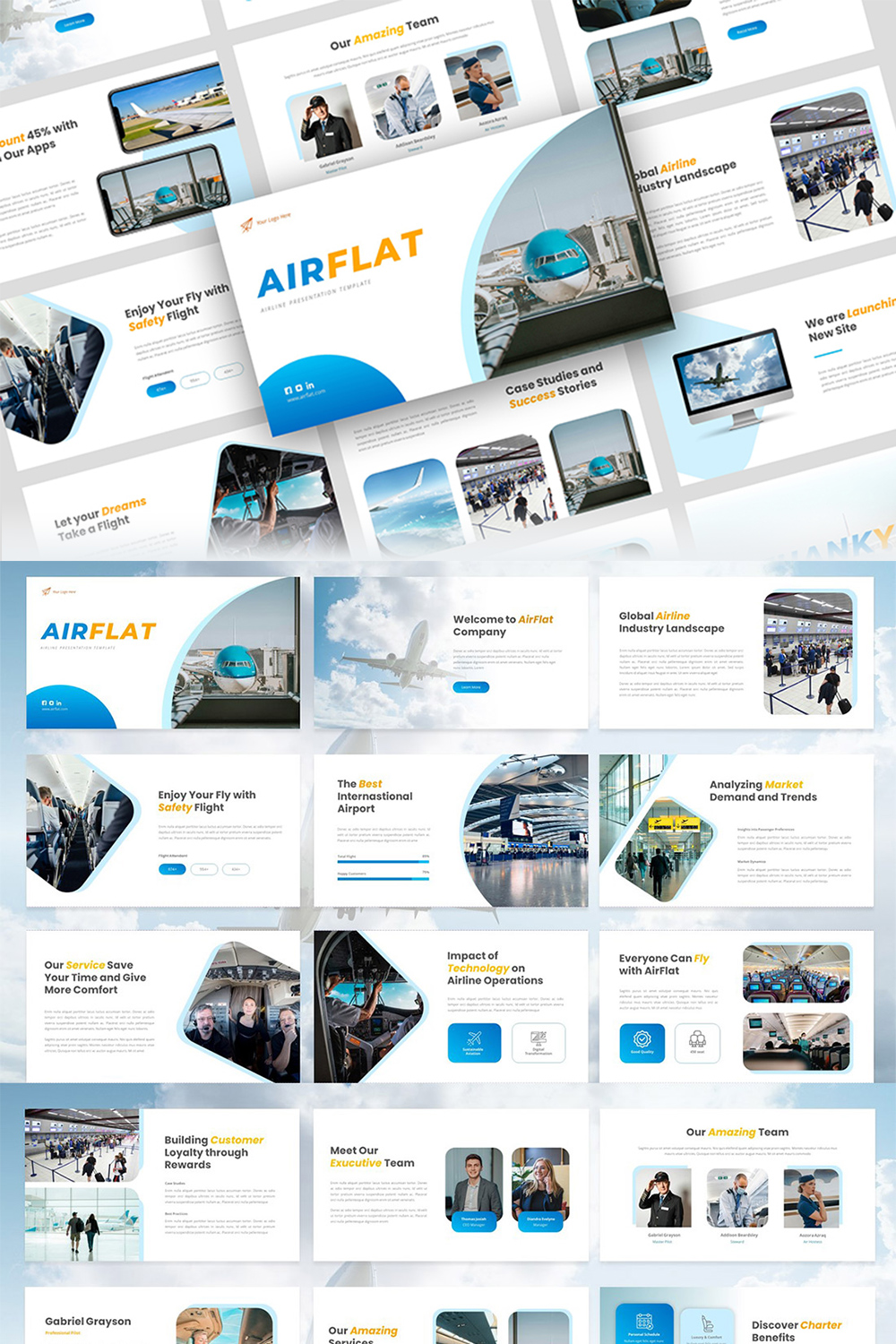 AirFlat - Airline Presentation Google Slides Template pinterest preview image.