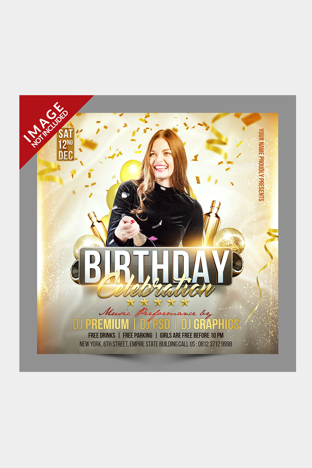 Birthday Party Social Media Design Template pinterest preview image.