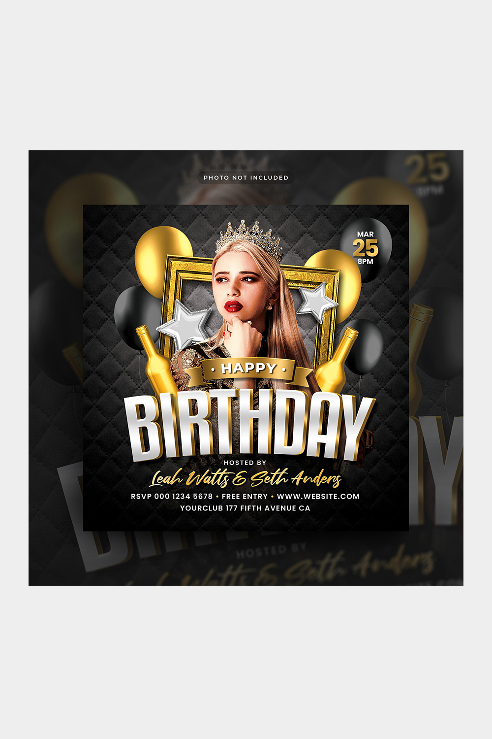 Birthday Party Social Media Design pinterest preview image.