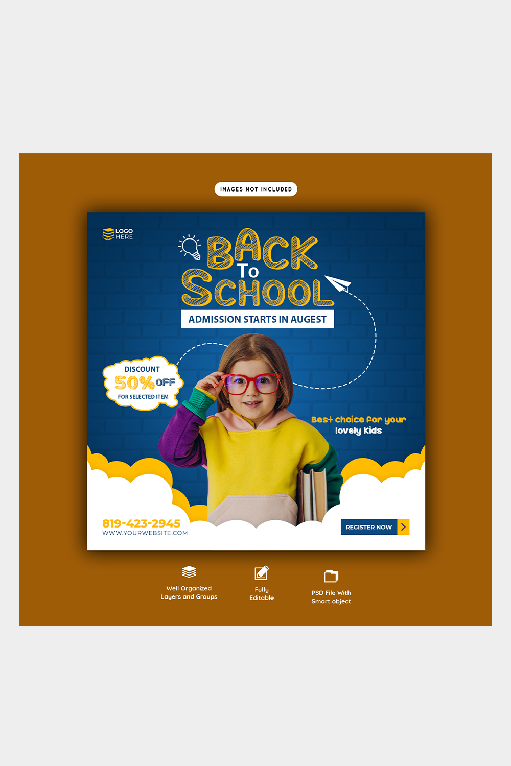 Back To School Social Media Banner Template pinterest preview image.