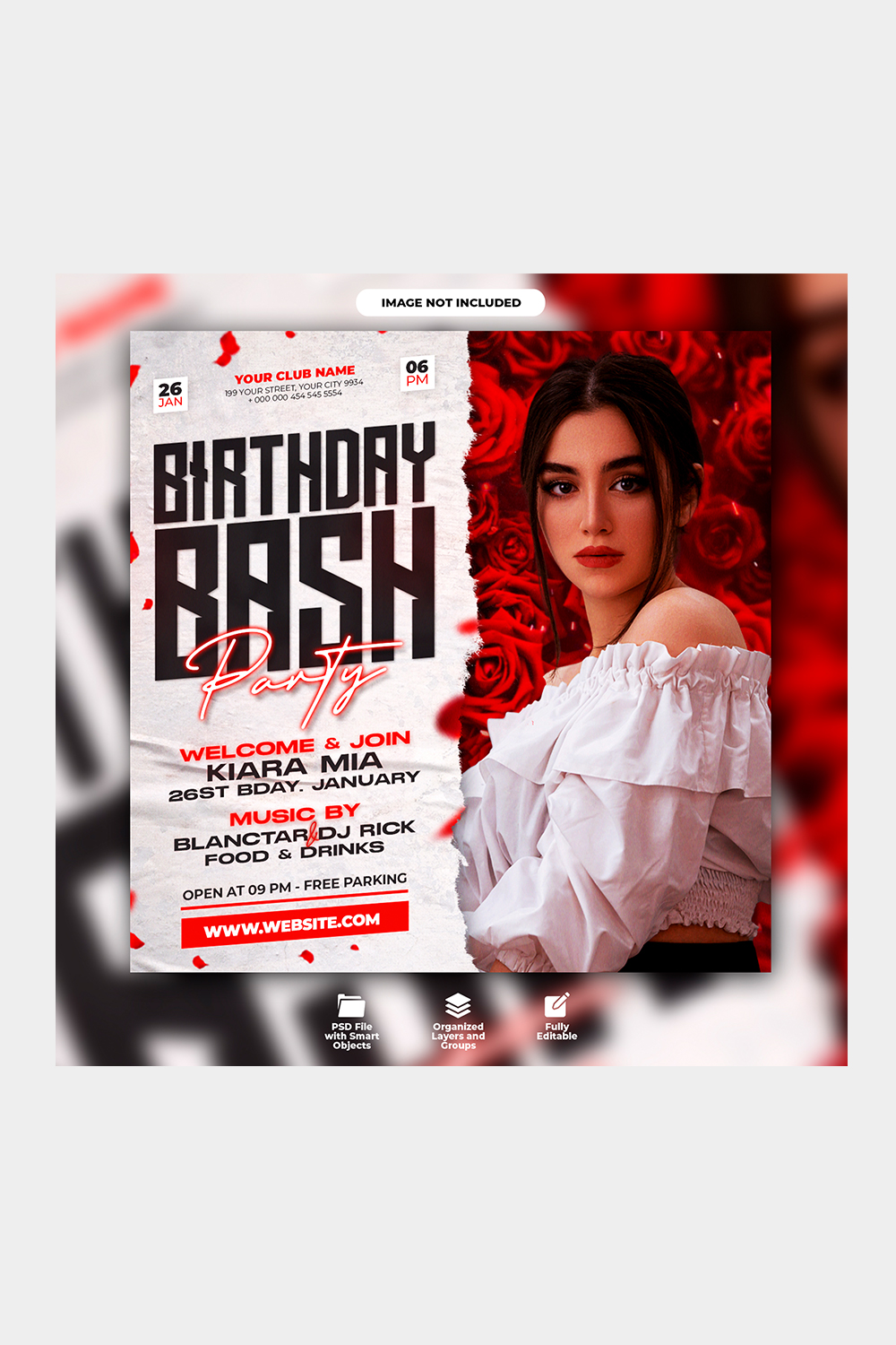 Birthday Party Social Media Flyer template pinterest preview image.