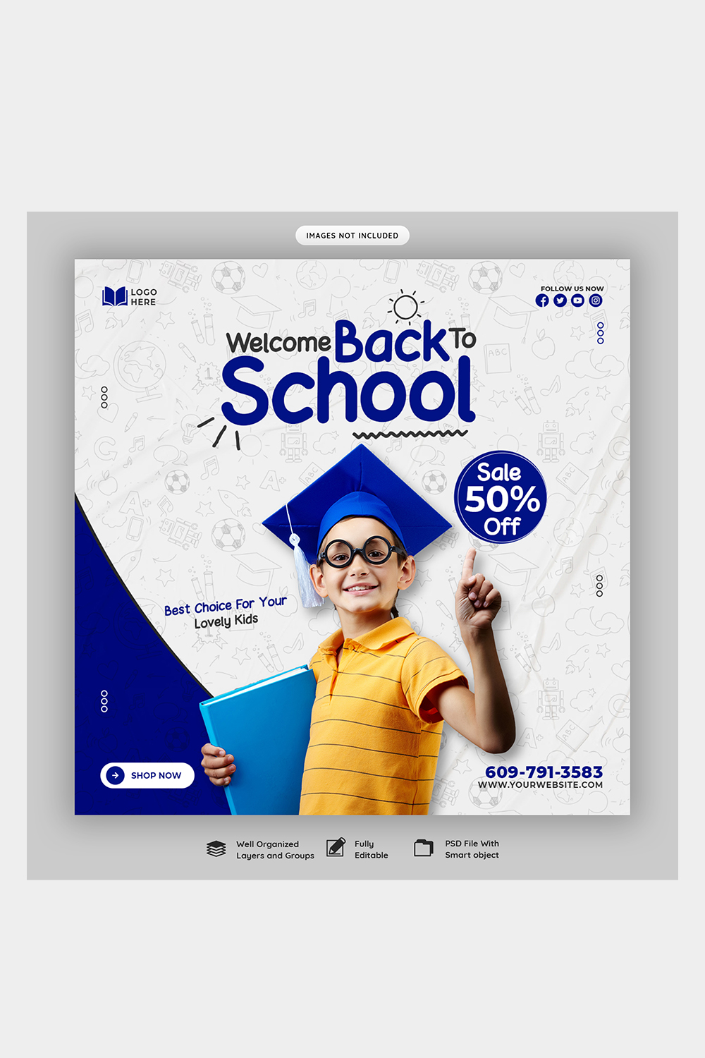 Back To School Social Media Banner Template pinterest preview image.