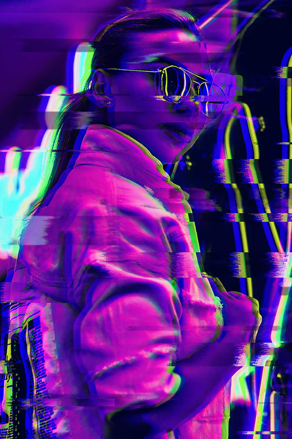 Glitch Style Cyberpunk Photoshop Action pinterest preview image.