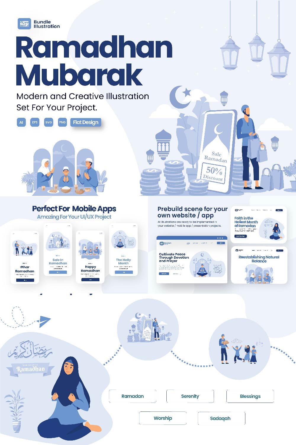 Ramadhan Mubarak Illustration Design pinterest preview image.