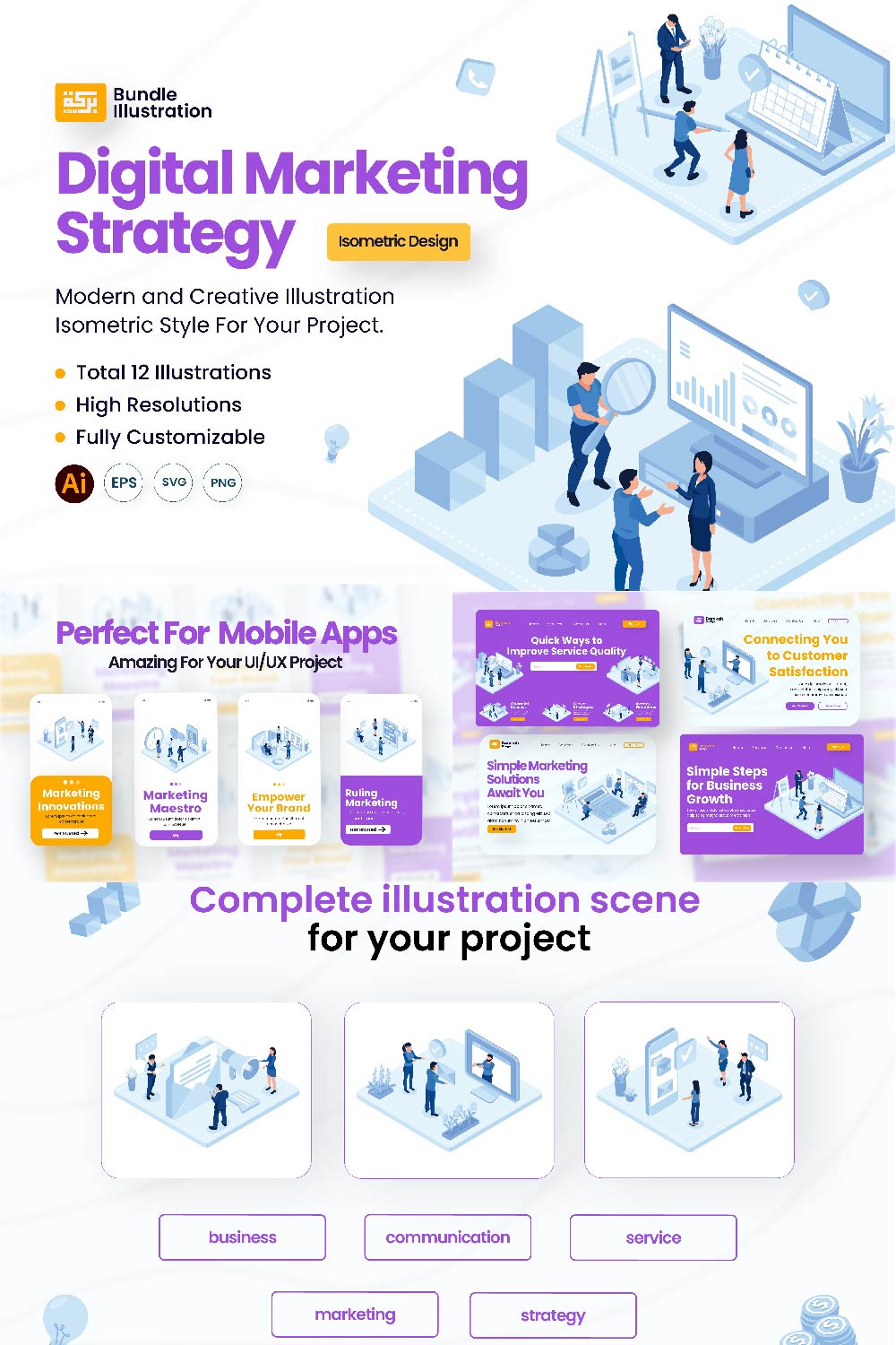 Digital Marketing Strategy Illustration Design pinterest preview image.