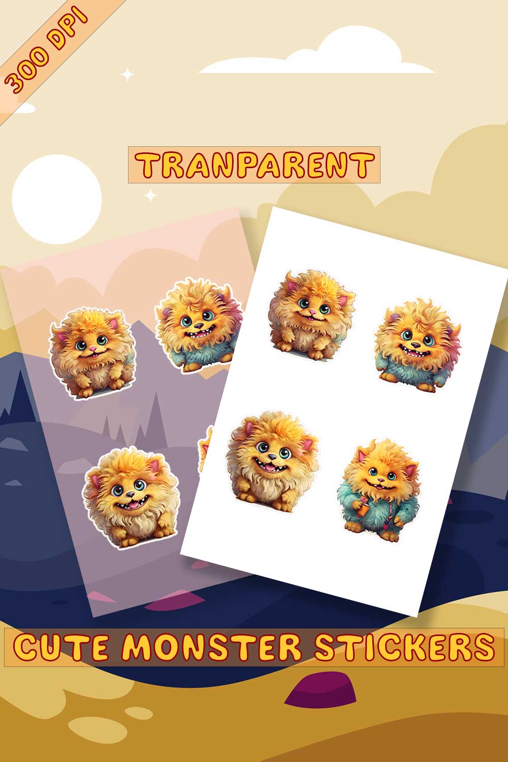 Golden Monsters Cute Stickers pinterest preview image.