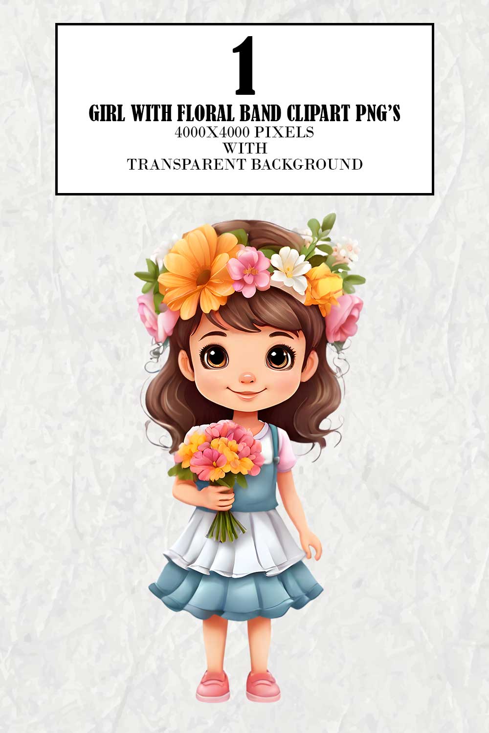 Girl With Floral Band Clipart pinterest preview image.