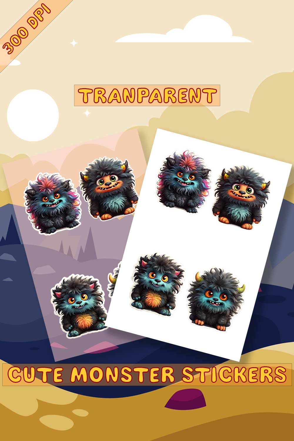 Black Monsters Cute Stickers pinterest preview image.