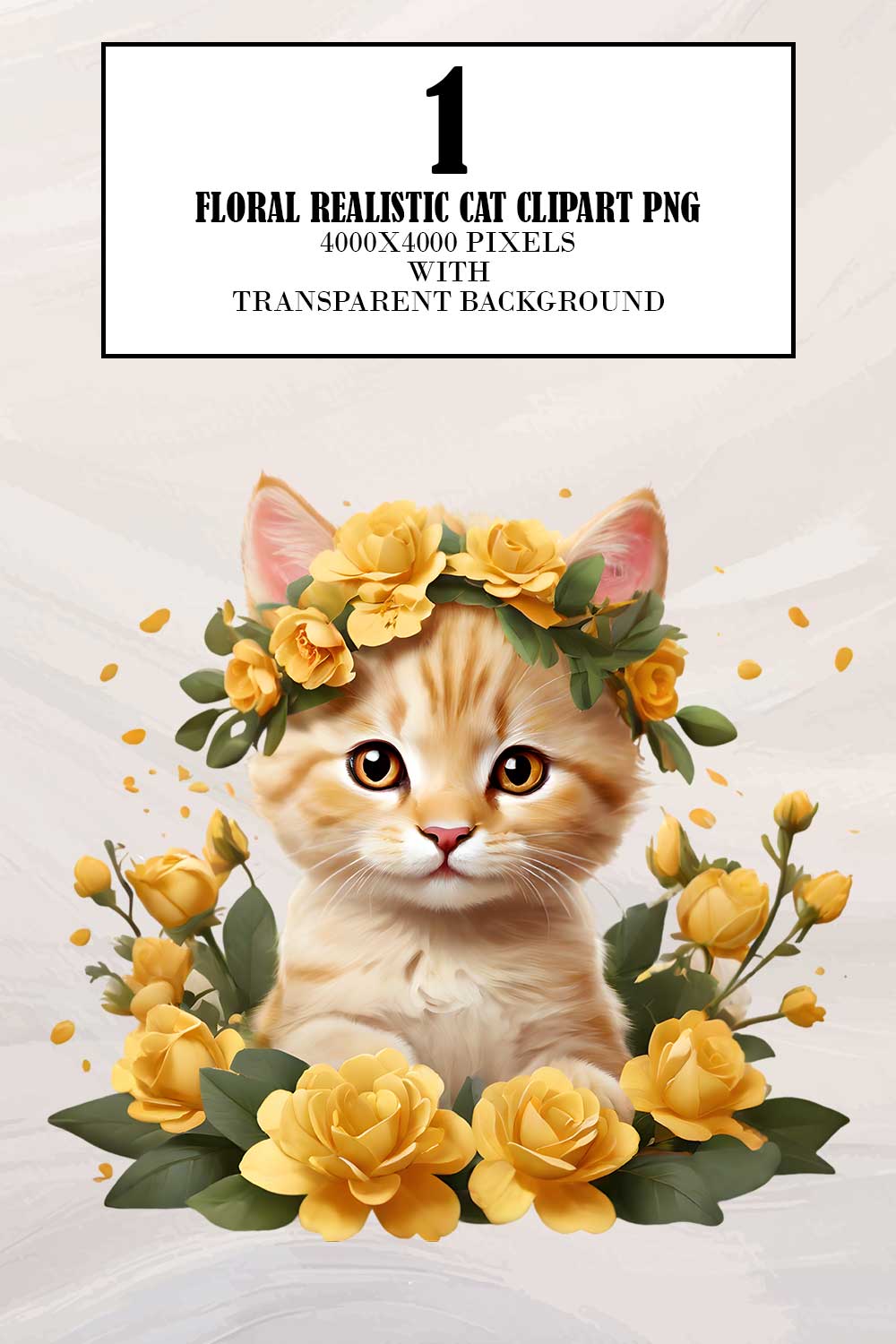 Floral Realistic Cat Clipart pinterest preview image.