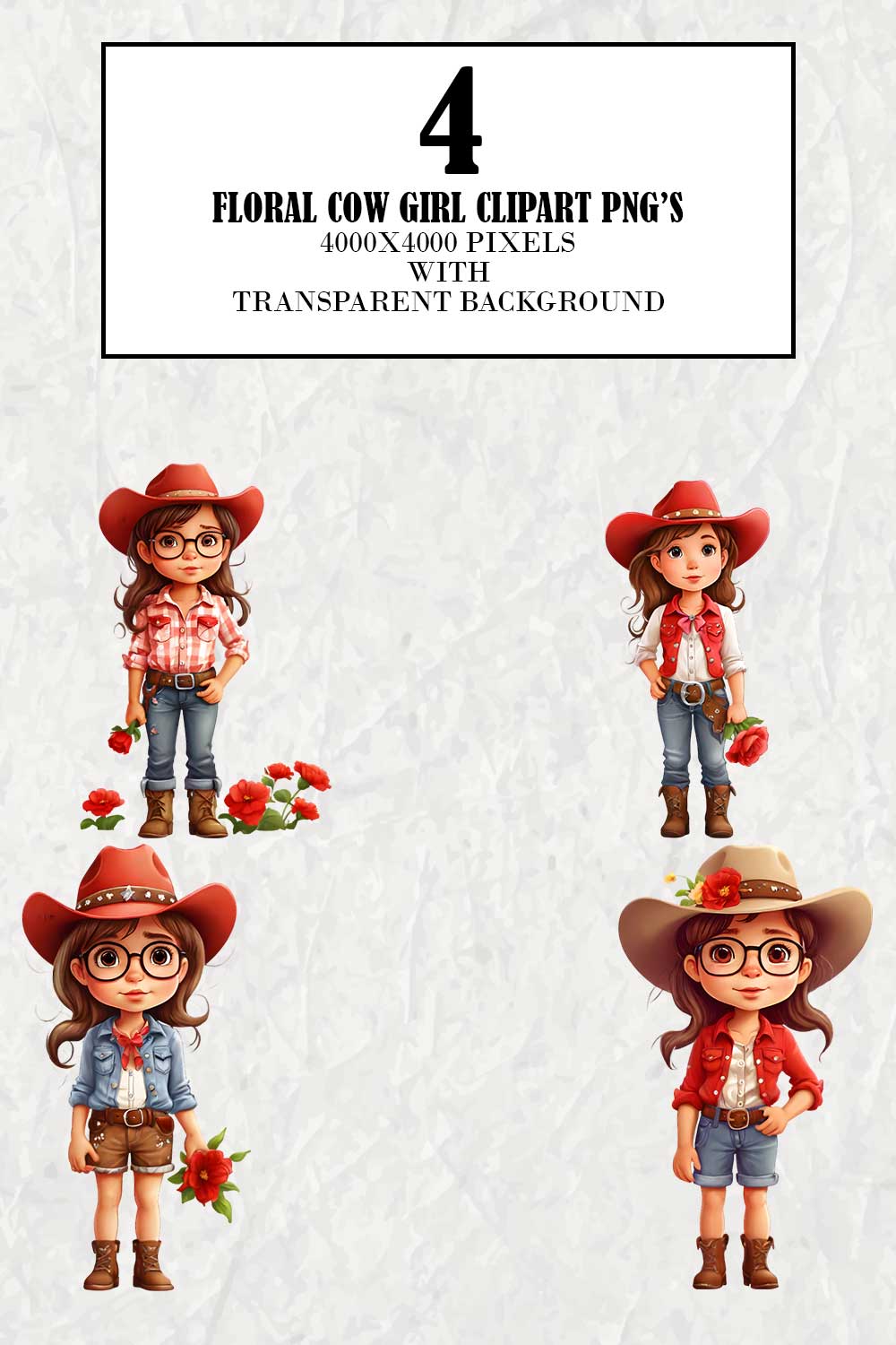 Floral Cowgirl Cliparts pinterest preview image.
