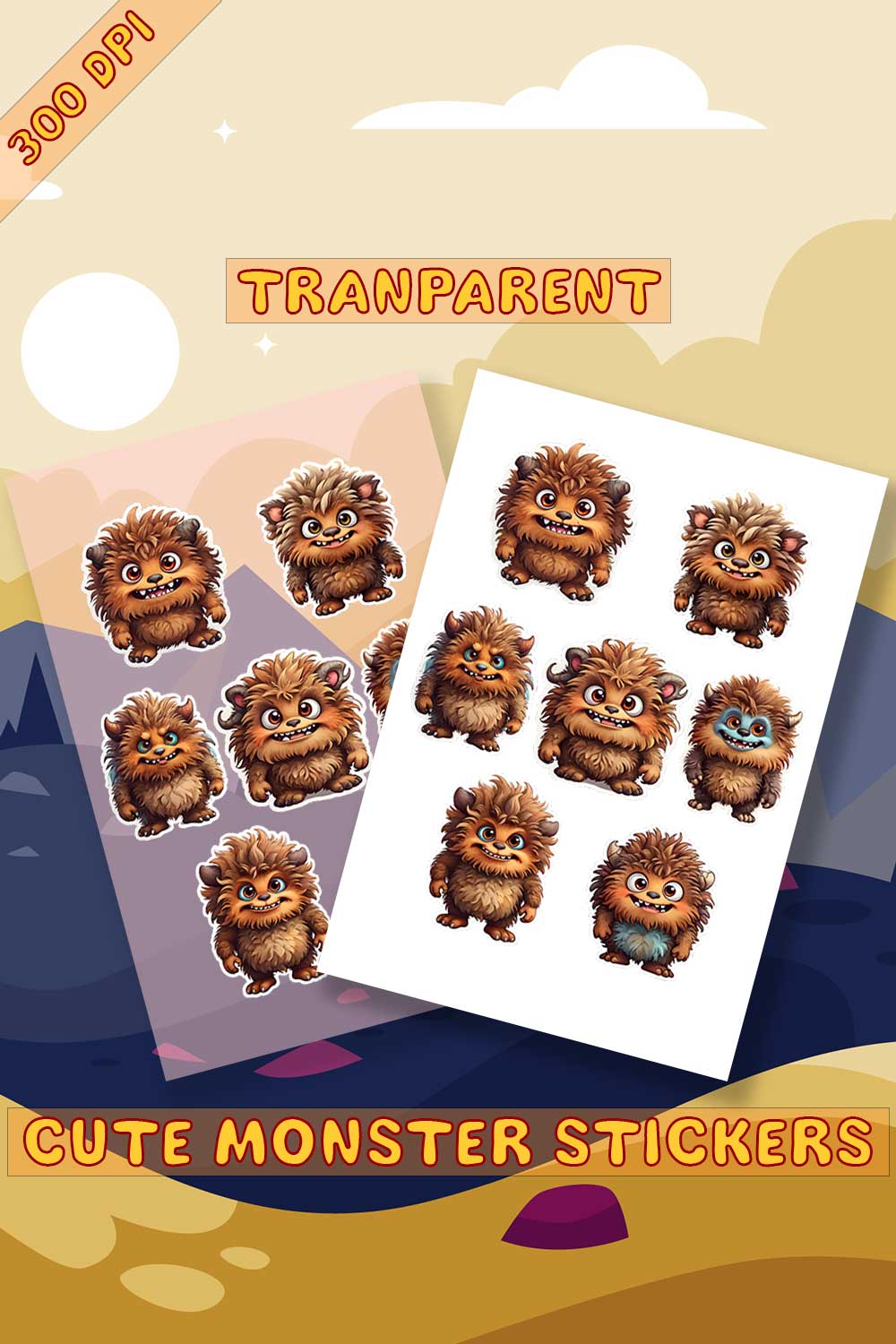 Brown Monsters Cute Stickers pinterest preview image.