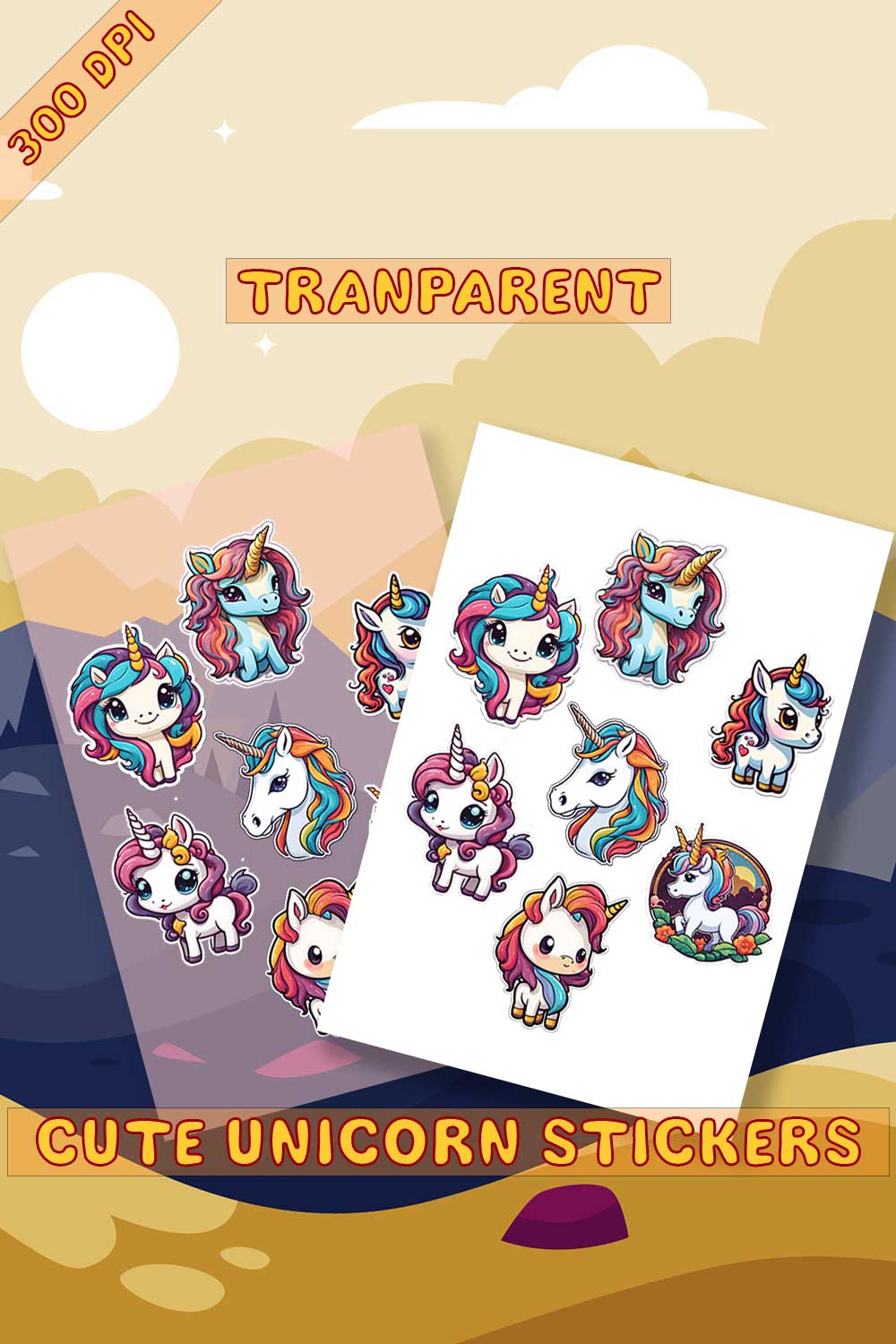 Unique Unicorn Sticker Pack 1 pinterest preview image.