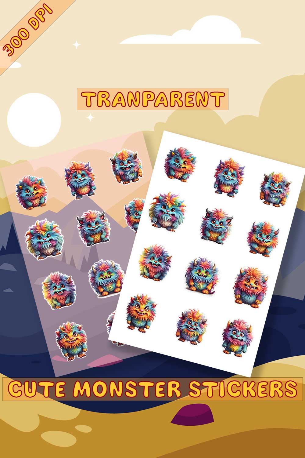 Colorful Monsters Cute Stickers pinterest preview image.