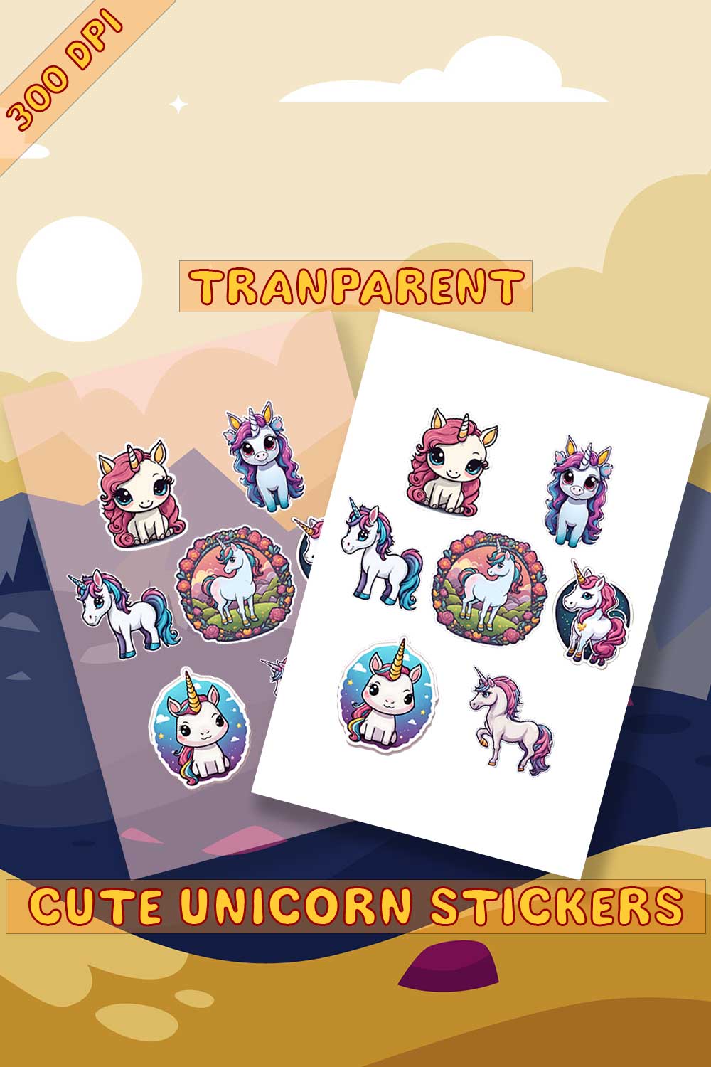 Unique Unicorn Sticker Pack 3 pinterest preview image.