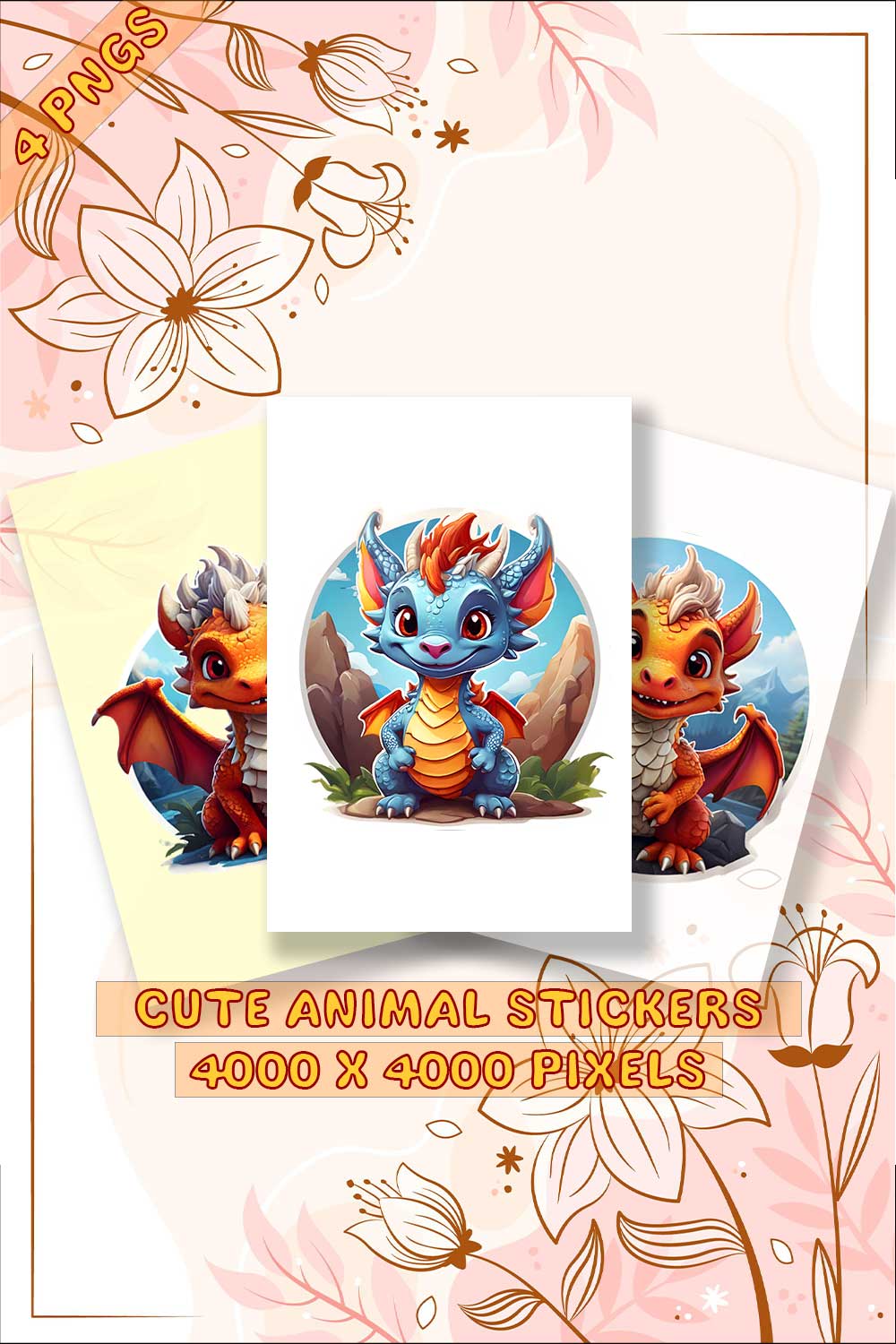 Cute Dragon Stickers 4 PNG pinterest preview image.