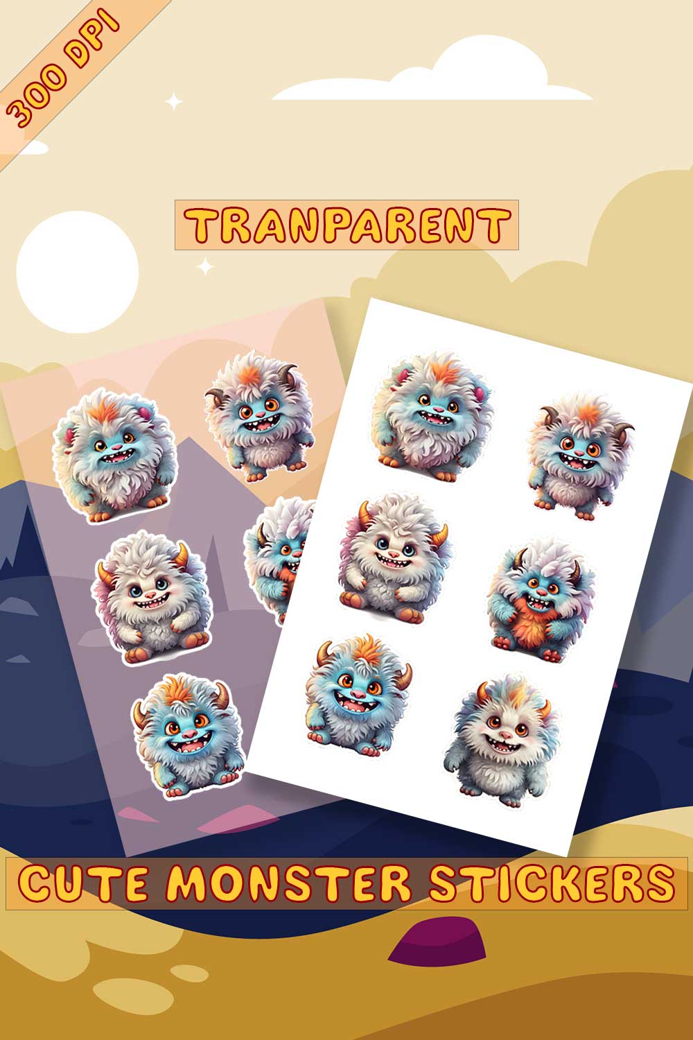 White Monsters Cute Stickers pinterest preview image.