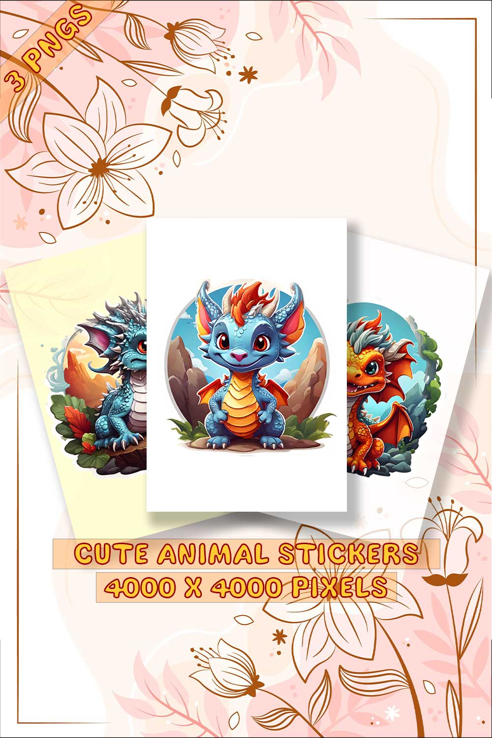 Cute Dragon Stickers 3 PNG pinterest preview image.