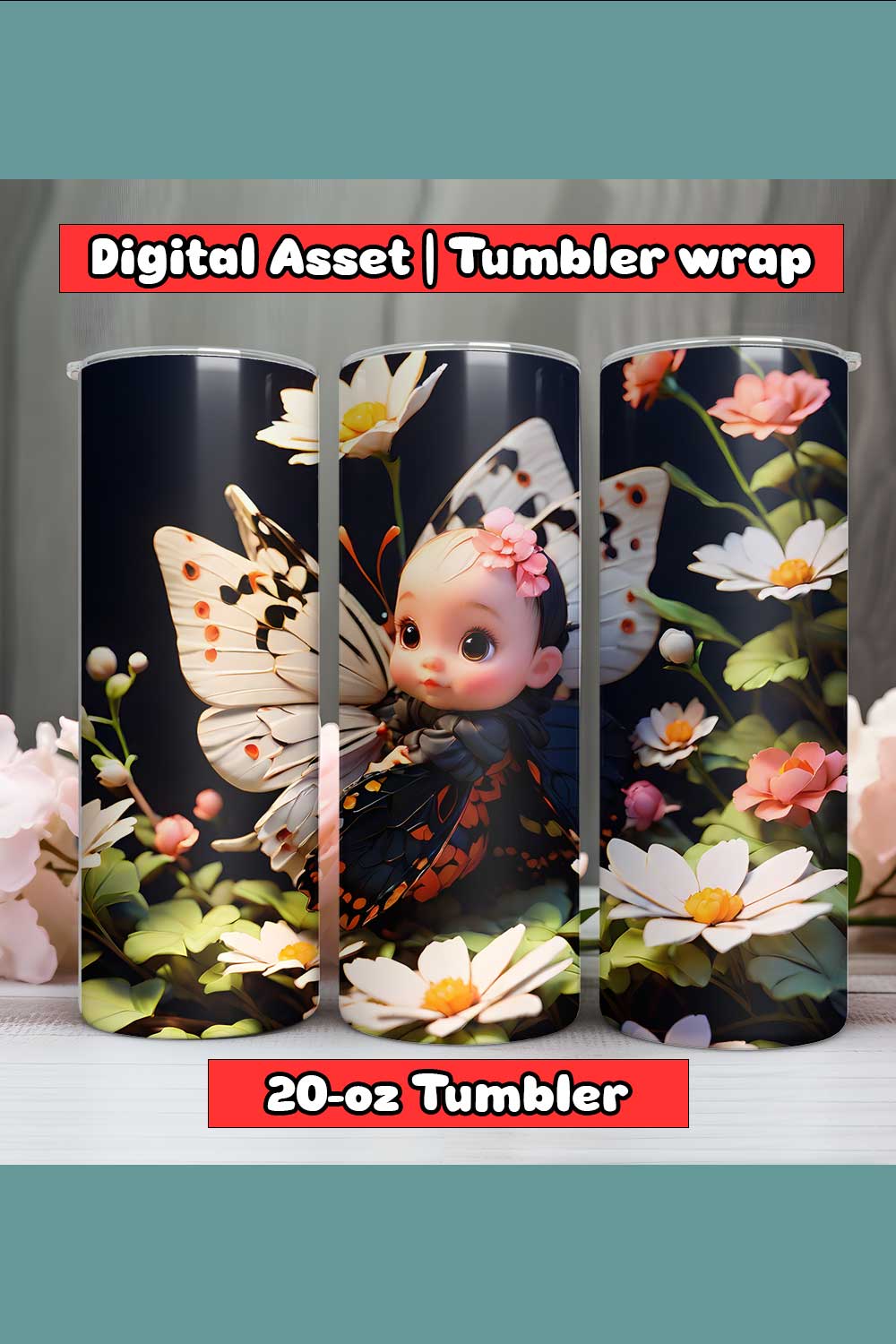 Butterfly Baby GirlTumbler Wrap | 20-oz | PNG pinterest preview image.
