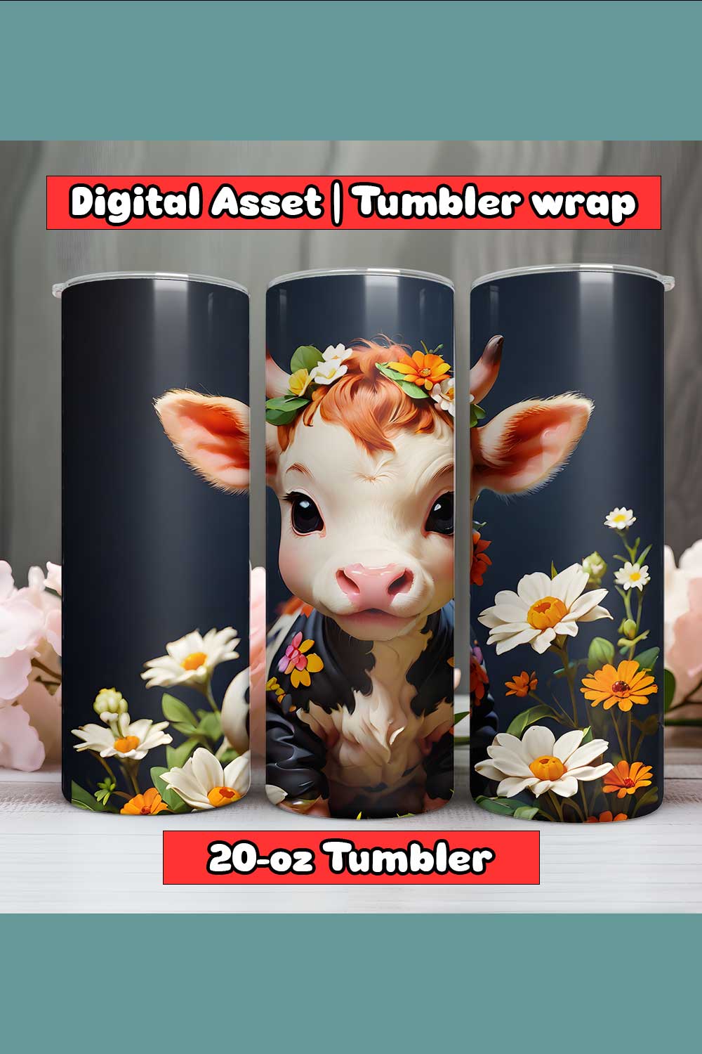 Baby Cow Tumbler Wrap | 20-oz | PNG pinterest preview image.