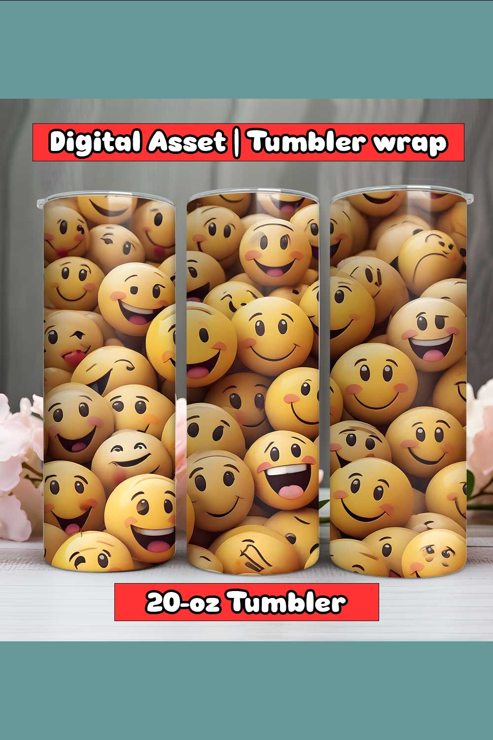Happy Emojis Tumbler Wrap | 20-oz | PNG pinterest preview image.
