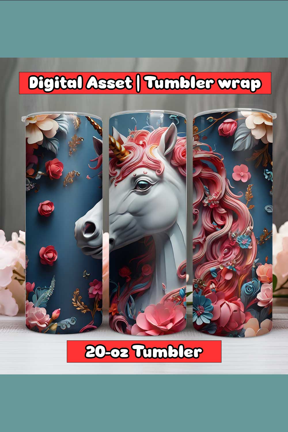 Unicorn Tumbler Wrap | 20-oz | PNG pinterest preview image.