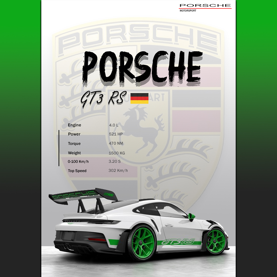 Porsche GT3 RS Poster Design Templet preview image.