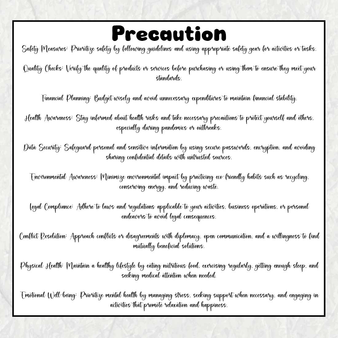 precuations 301
