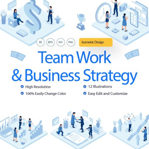 Team Work & Business Strategy Illustration Design cover image.