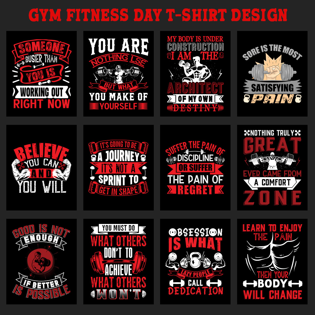 Gym Fitness T Shirt Design Bundle V 3 preview image.
