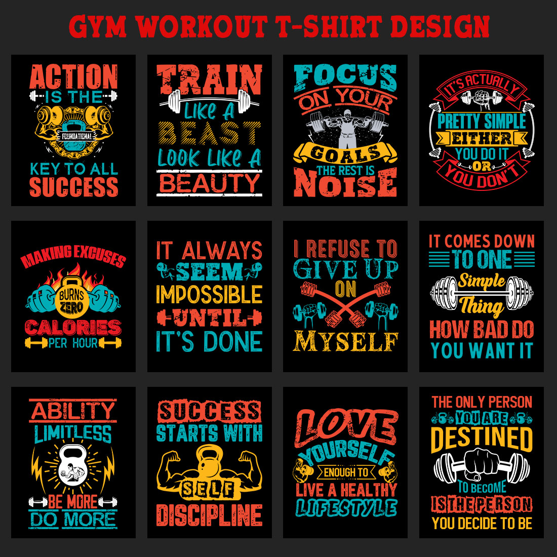 Gym Workout T-shirt Design preview image.