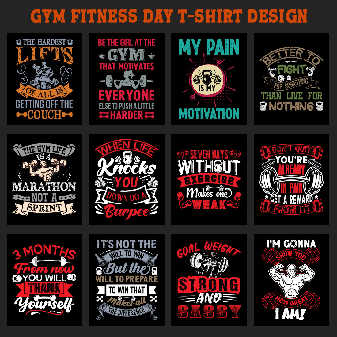 Gym Fitness T Shirt Design Bundle V 2 preview image.