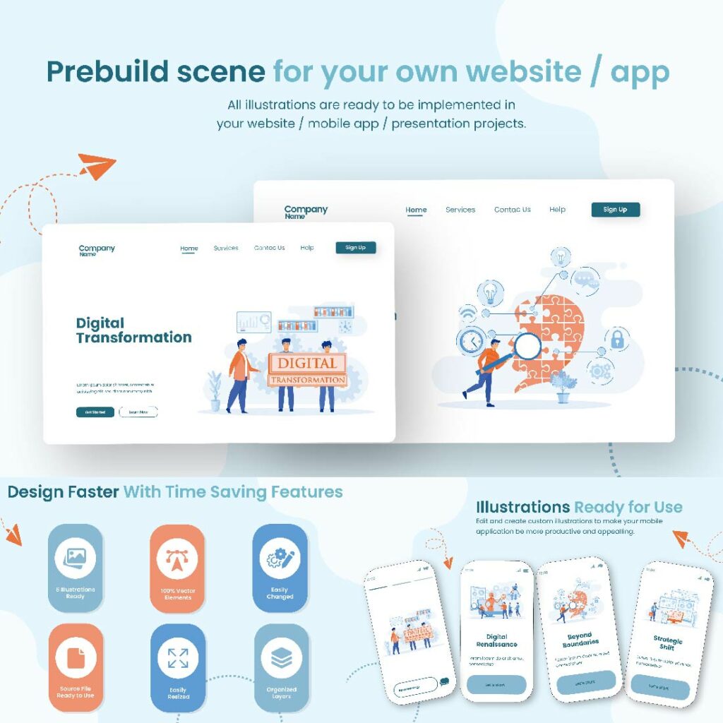 Illustration Design Digital Transformation - MasterBundles