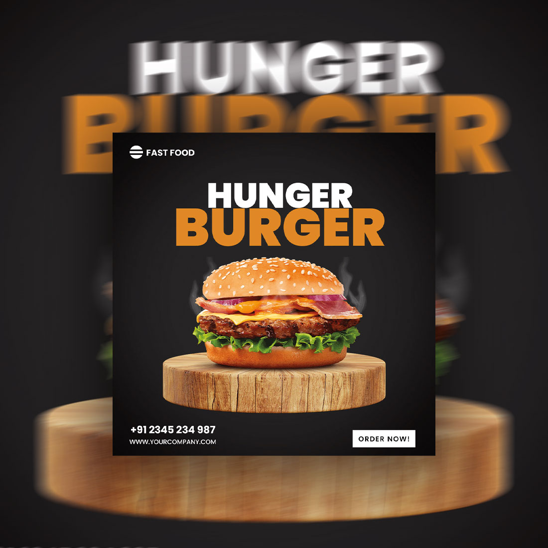 Burger Social Media Post Template preview image.