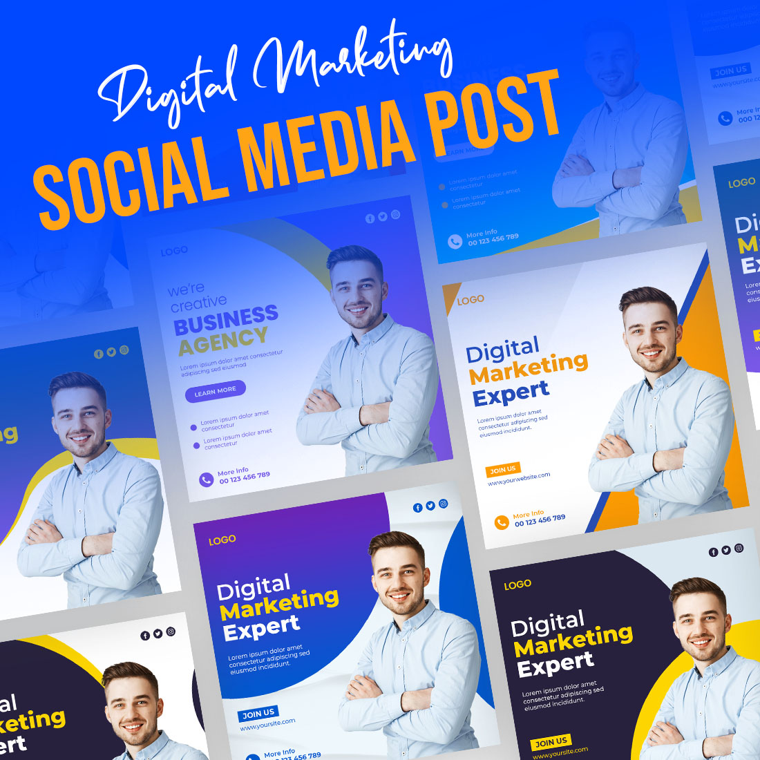 10 Digital marketing social media post templates cover image.