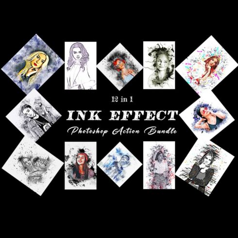Ink Effect Photoshop Action Bundle cover image.
