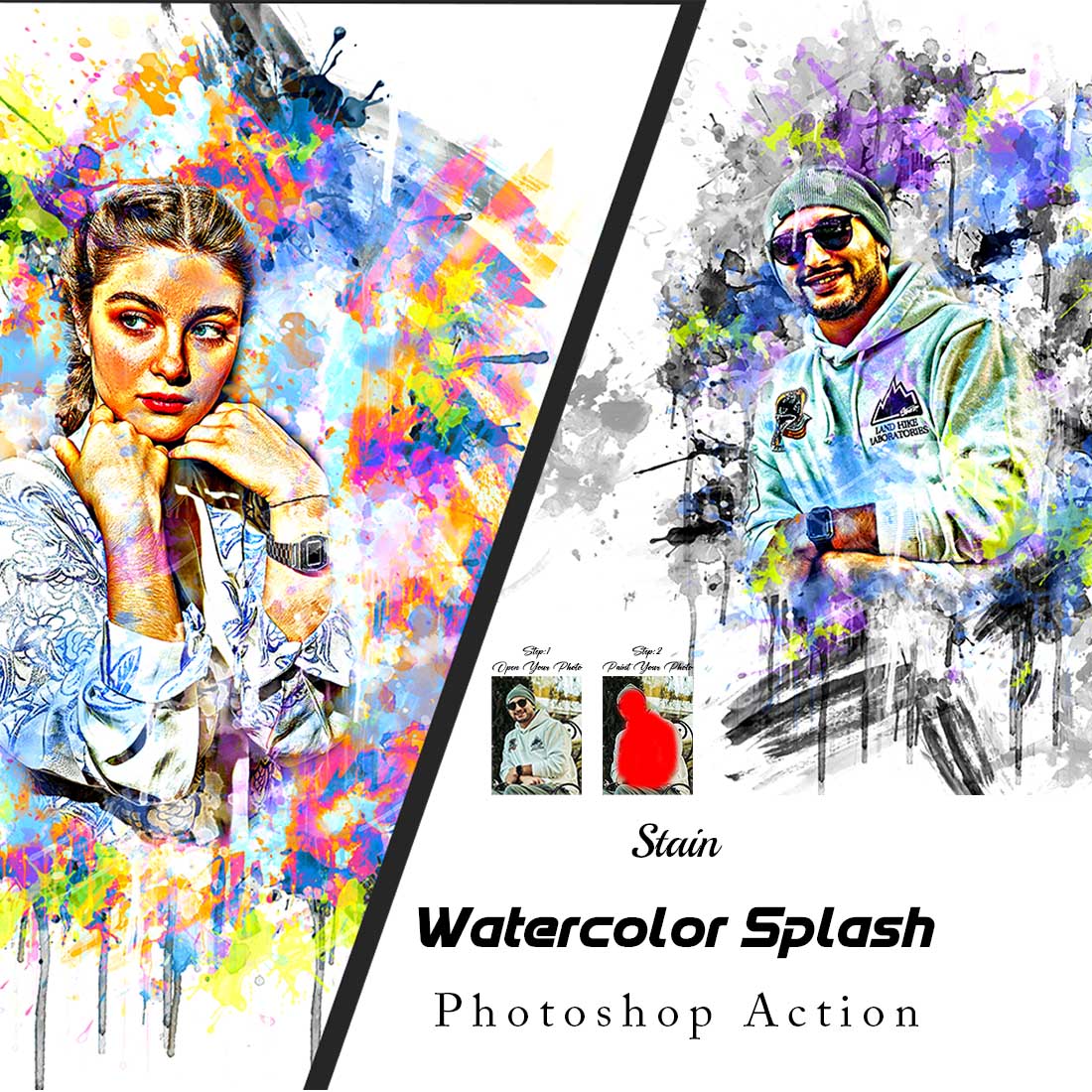 Stain Watercolor Splash Photoshop Action cover image.