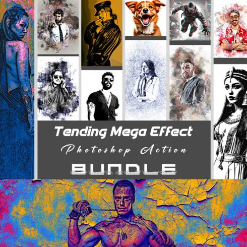 Tending Mega Effect Photoshop Action Bundle cover image.