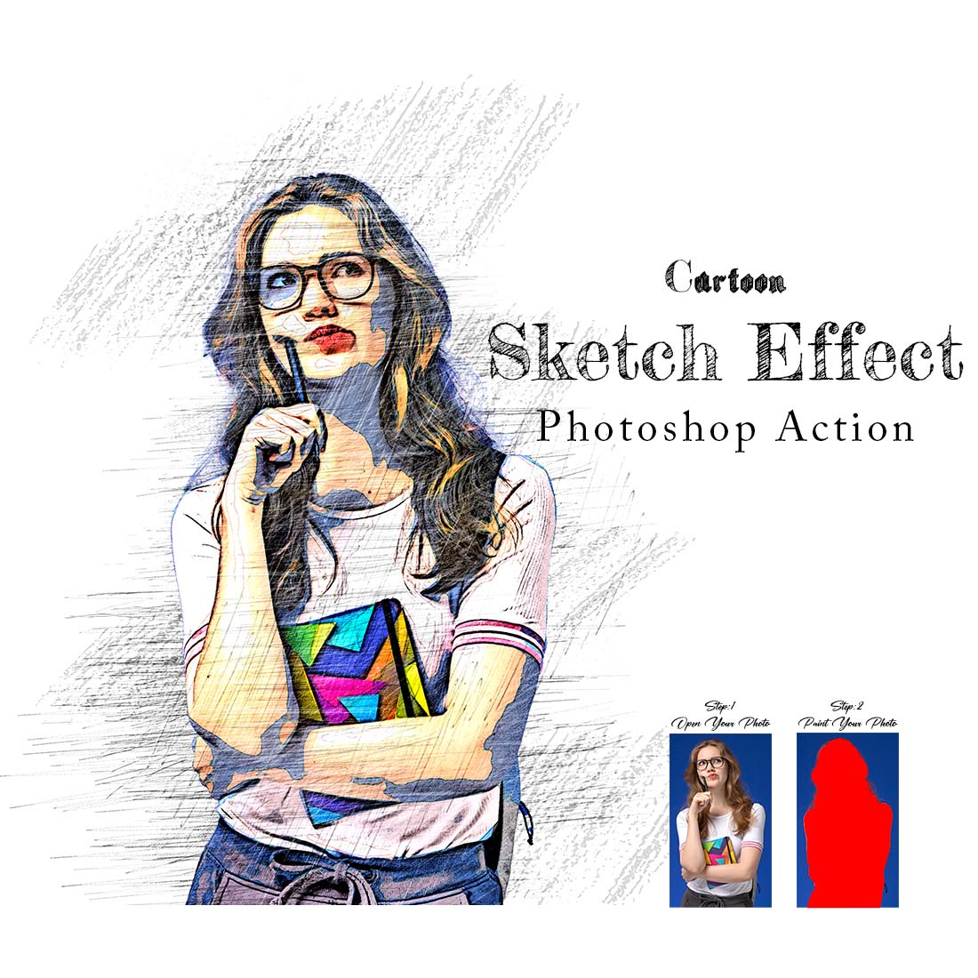 Cartoon Sketch Effect Photoshop Action cover image.