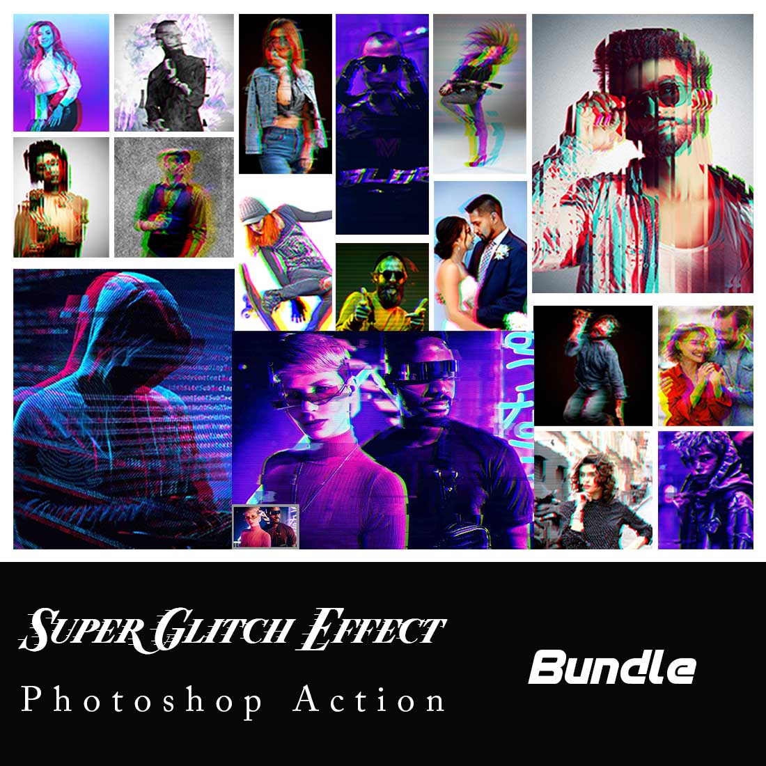 Super Glitch Effect Photoshop Action cover image.