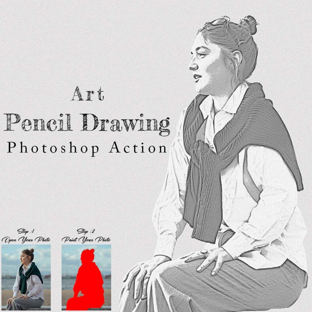 Art Pencil Drawing Photoshop Action - MasterBundles
