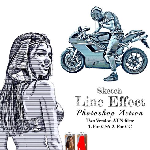 Sketch Line Effect Photoshop Action cover image.