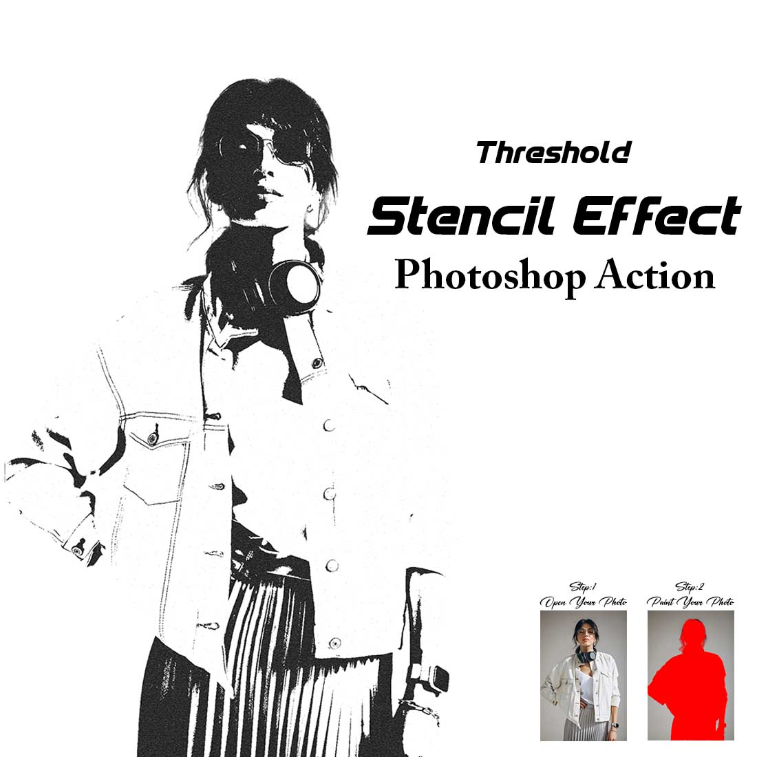 Threshold Stencil Effect Photoshop Action cover image.