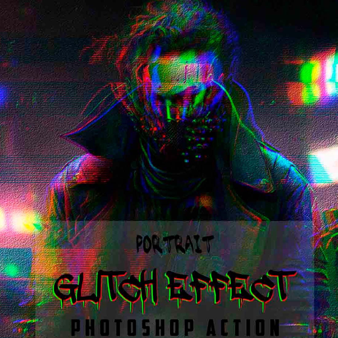 Super Glitch Effect Photoshop Action preview image.