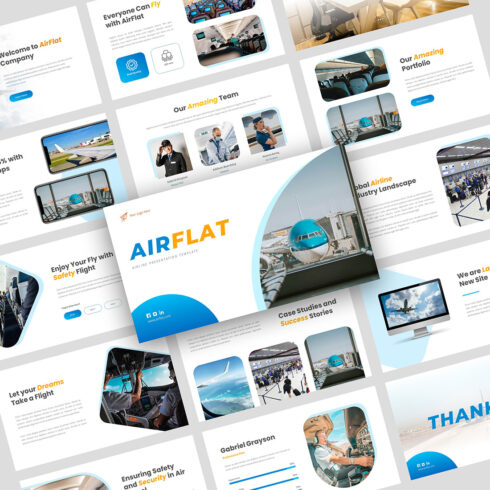 AirFlat - Airline Presentation Google Slides Template cover image.