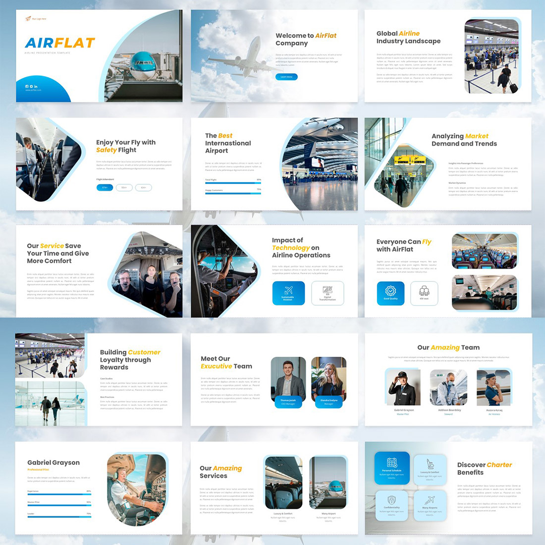 AirFlat - Airline Presentation PowerPoint Template preview image.
