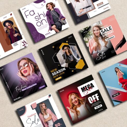 Woman Fashion Sale Social Media Post bundle Template For Instagram and facebook cover image.